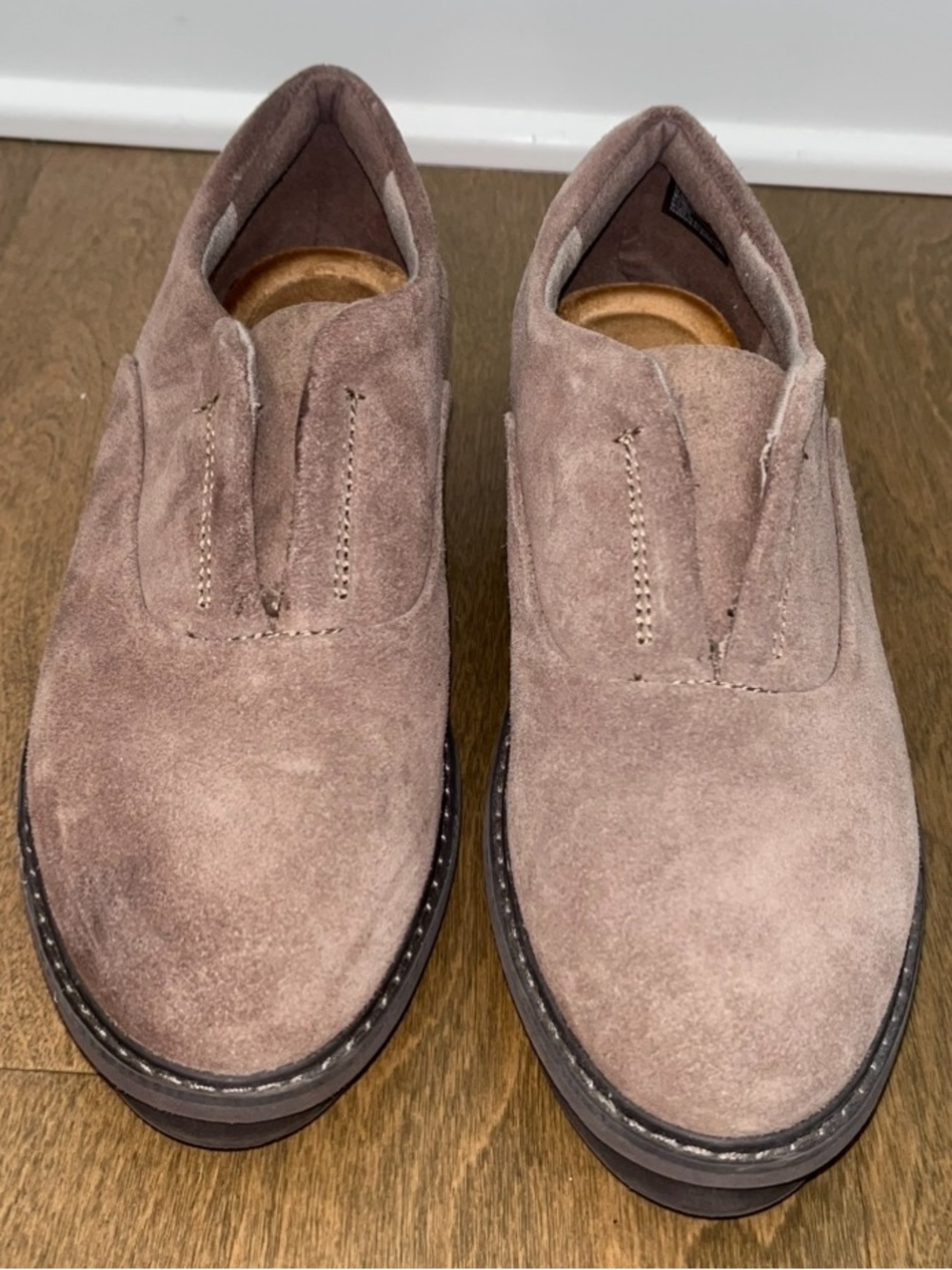 Clarks Airabell Sky Taupe / Brown Suede Platform Wedge Slip Ons Women’s  Size 8